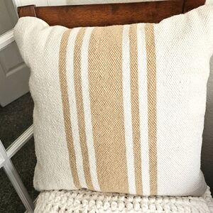 Pottery Barn Striped Tan and White Textured Throw Pillow 18x18